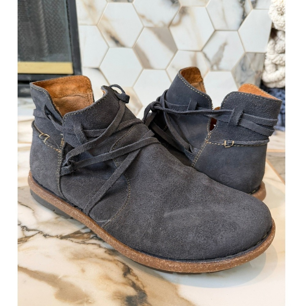 Born Tarkiln Ankle Boots Womens 10 Gray Suede Wrap Lace Side Zip BR0013634